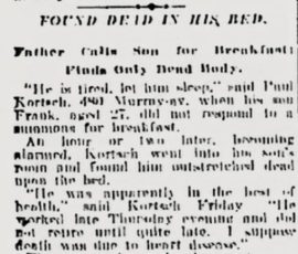 Frank Kortsch Found Dead In Bed-Milw Journal (Sept 24 1909)